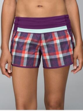 Lululemon Run Speed Short Wheezy Check Multi Berry Yum Yum sz 4 small 4” 2014